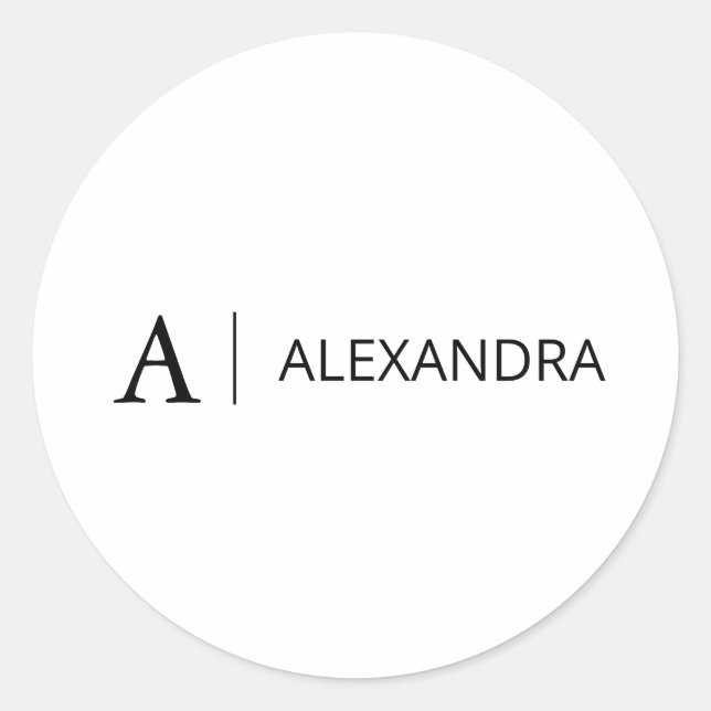 Minimal Simple Black Monogram Name Classic Round Sticker (Front)