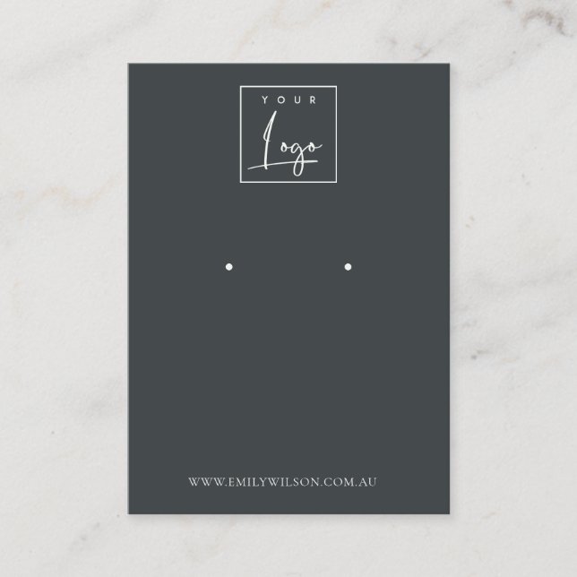 Minimal Simple Black & White Dark Earring Display Business Card (Front)