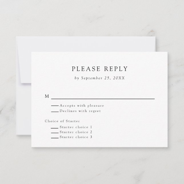 Minimal Simple Black & White RSVP Appetizer Choice (Front)