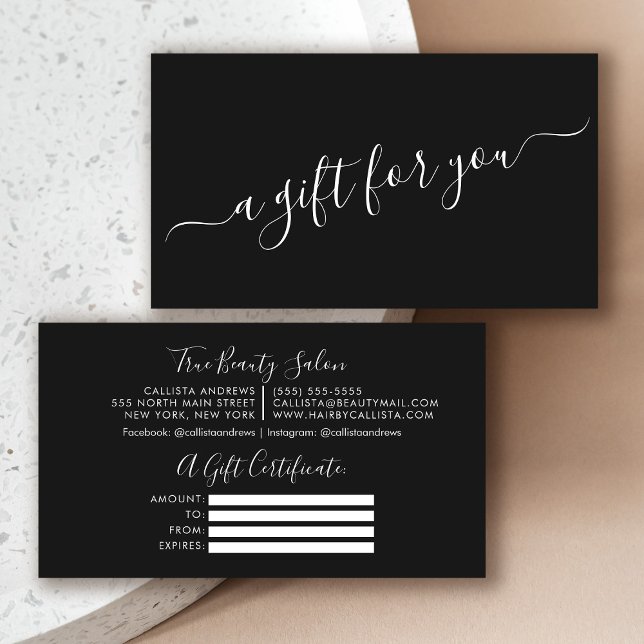Minimal Simple Black White Script Gift Certificate (Creator Uploaded)