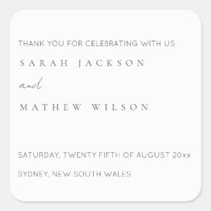 Minimal Simple Black & White Typography Wedding Square Sticker