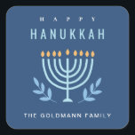 Minimal Simple Blue Menorah Candles Happy Hanukkah Square Sticker<br><div class="desc">If you need any further customisation please feel free to message me on yellowfebstudio@gmail.com.</div>