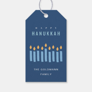 Minimal Simple Blue Yellow Candles Happy Hanukkah Gift Tags