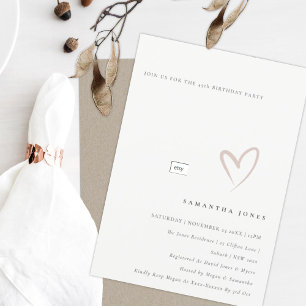Minimal Simple Blush Heart Any Age Birthday Invite