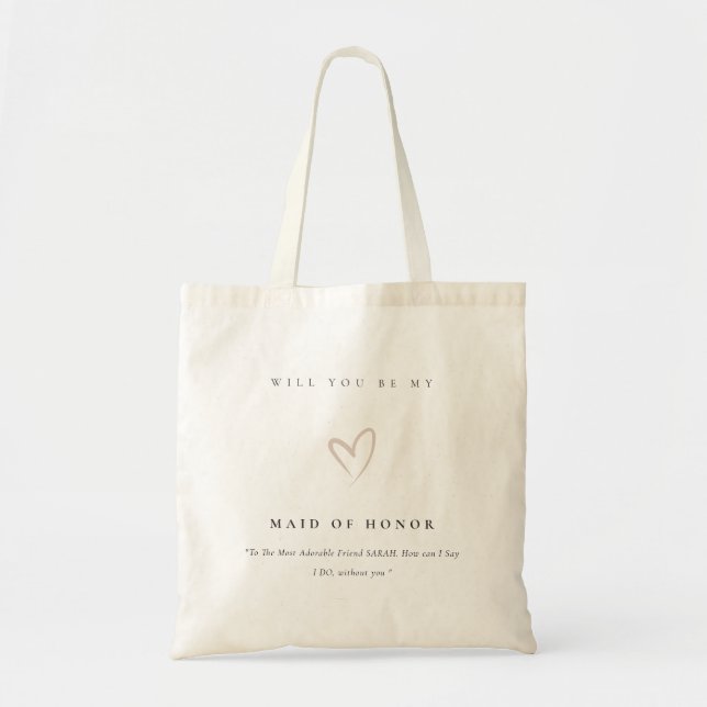 Minimal Simple Blush Heart Maid of Honour Gift Tote Bag (Front)