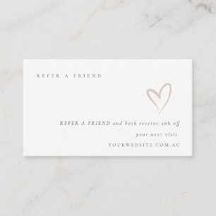 Minimal Simple Blush Heart Refer a Friend Discount Business Card
