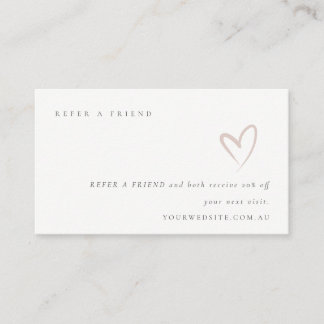 Minimal Simple Blush Heart Refer a Friend Discount Business Card
