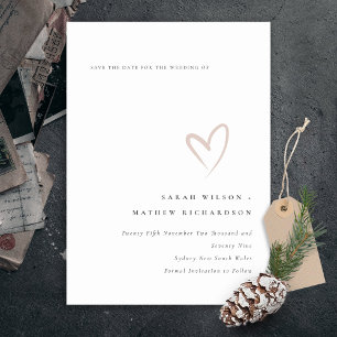 Minimal Simple Blush Pink Heart Save The Date Card
