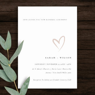 Minimal Simple Blush Pink Heart Vow Renewal Invite