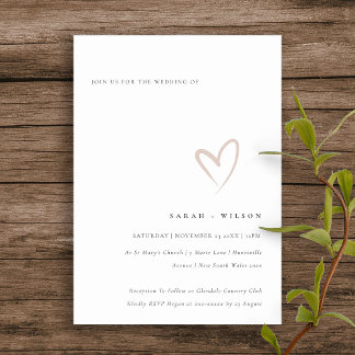 Minimal Simple Blush Pink Heart Wedding Invite