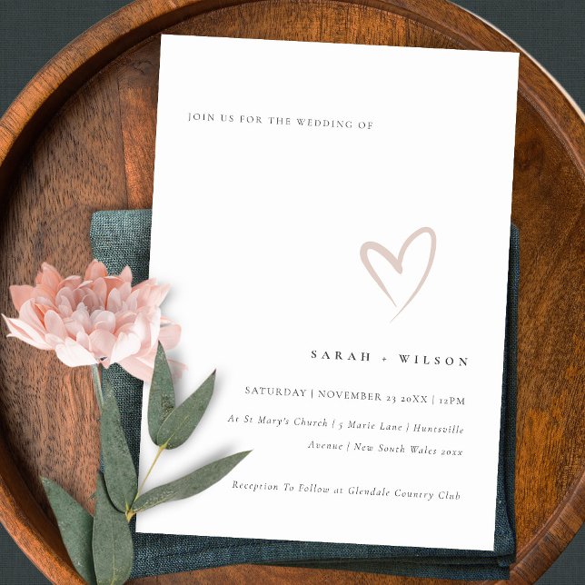 Minimal Simple Blush Pink Heart Wedding Invite (Creator Uploaded)