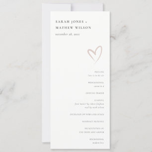 Minimal Simple Blush Pink Heart Wedding Program Invitation