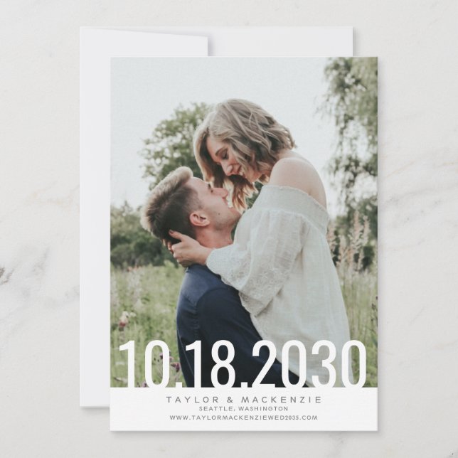 Minimal Simple Bold Date Overlay Wedding Save The  (Front)