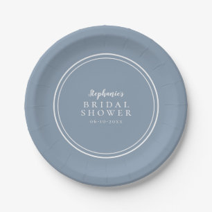 Minimal Simple Bridal Shower Dusty Blue Paper Plate