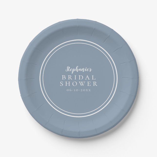 Minimal Simple Bridal Shower Dusty Blue Paper Plate (Front)