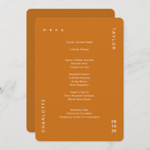 Minimal Simple Burnt Orange Wedding Dinner Menu