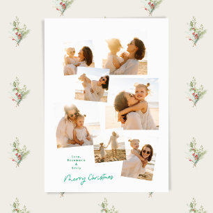 Minimal Simple Christmas Multi 7 Photo Collage Holiday Card