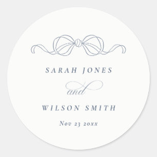 Minimal Simple Dusky Blue Coquette Bow Wedding Classic Round Sticker