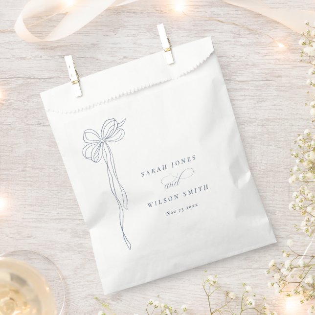 Minimal Simple Dusky Blue Coquette Bow Wedding Favour Bags (Clipped)