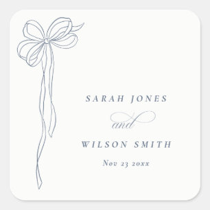 Minimal Simple Dusky Blue Coquette Bow Wedding Square Sticker