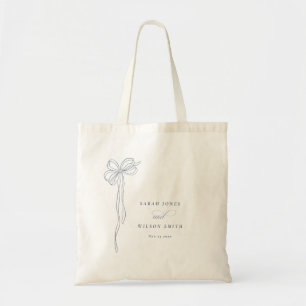 Minimal Simple Dusky Blue Coquette Bow Wedding Tote Bag