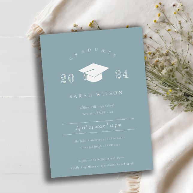 Minimal Simple Dusky Blue Grey Graduation Party Invitation (Creator Uploaded)