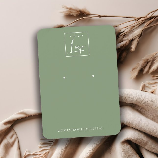 Minimal Simple Dusky Muted Green Earring Display Business Card (Creator Uploaded)