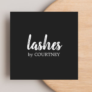 Minimal Simple Elegant Black White Lashes Brows Square Business Card