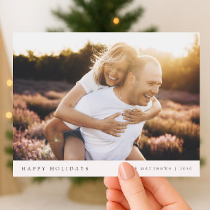 Minimal Simple Elegant Christmas Couple Photo Holiday Postcard