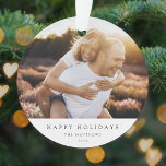 Minimal Simple Elegant Christmas Couple Photo Ornament<br><div class="desc">A stylish holiday photo ornament with classic typography “Happy Holidays” in black on a clean simple minimalist white background. The photo, name and greeting can be easily customised for a personal touch. A simple, minimalist and contemporary christmas design to stand out this holiday season! The image shown is for illustration...</div>