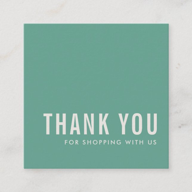 MINIMAL SIMPLE ELEGANT MINT GREEN THANK YOU  SQUARE BUSINESS CARD (Front)