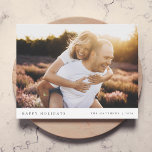 Minimal Simple Elegant Pink Christmas Couple Photo Holiday Card<br><div class="desc">A stylish holiday photo flat greeting card with classic typography “Happy Holidays” in black on a clean simple minimalist white background with a dusky blush pink feature colour on the reverse. The photo, name and greeting can be easily customised for a personal touch. A simple, minimalist and contemporary christmas design...</div>
