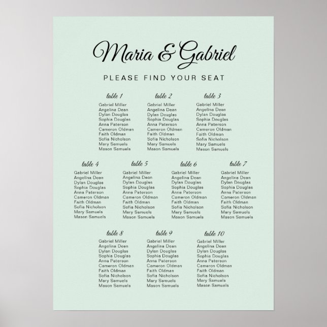 Minimal. Simple Eucalyptus Wedding Seating Chart (Front)