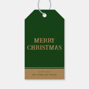 Minimal Simple Green Gold Merry Christmas Gift Tags