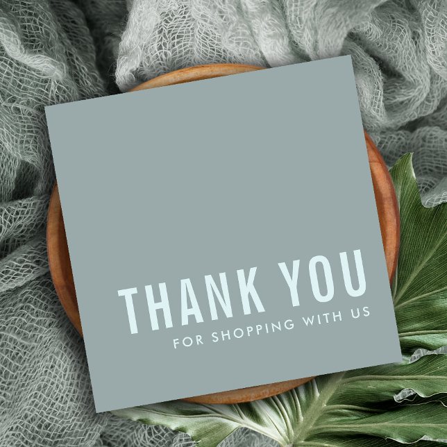 MINIMAL SIMPLE GREY AQUA BLUE THANK YOU SHOPPING SQUARE BUSINESS CARD (Creator Uploaded)