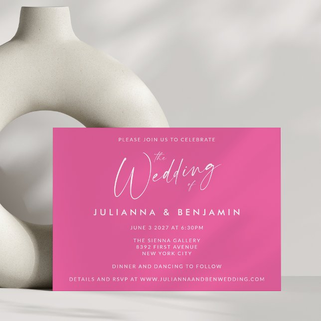 Minimal Simple Hot Pink Modern Script Wedding   Invitation (Creator Uploaded)