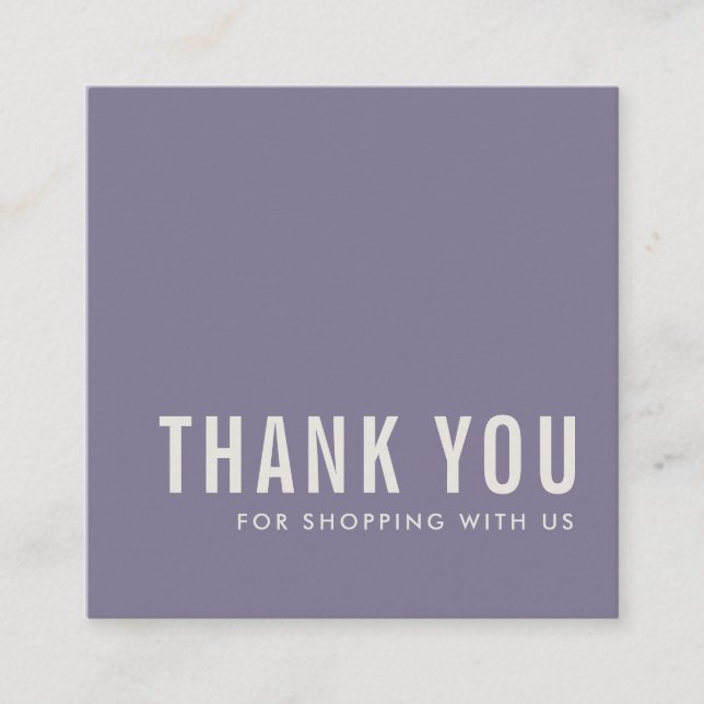 MINIMAL SIMPLE LAVENDER LILAC PURPLE THANK YOU SQUARE BUSINESS CARD (Front)