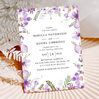 Minimal Simple Lilac Wildflowers Wedding Invitation