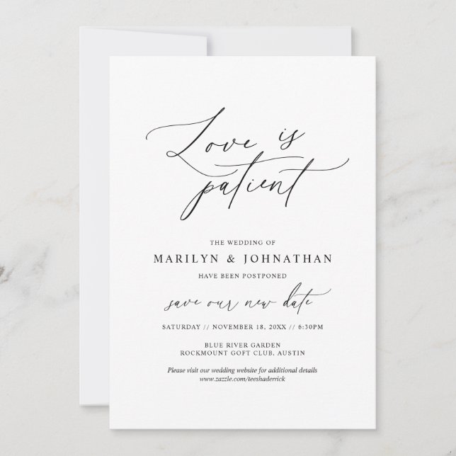 Minimal Simple, Love is patient, wedding postponed Invitation (Front)