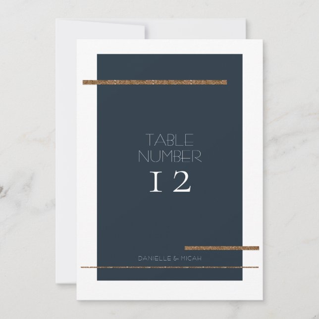 Minimal Simple Modern Navy Gold Table Number (Front)