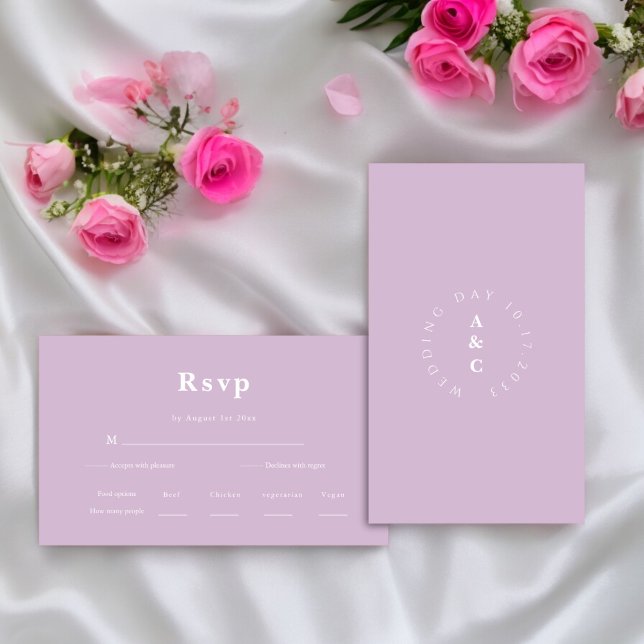 Minimal simple monogram Wedding RSVP  Enclosure Card (wedding rsvp card in lilic and white )