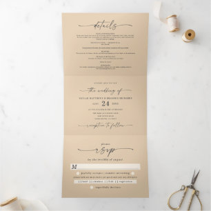 Minimal Simple Pale Yellow Bold Names Wedding Tri-Fold Invitation
