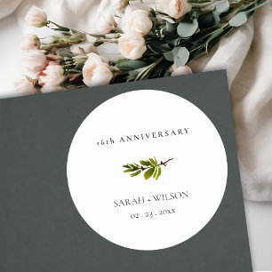 Minimal Simple Pine Branch Any Year Anniversary Classic Round Sticker