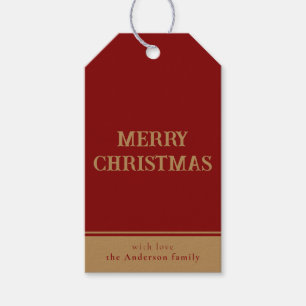 Minimal Simple Red Gold Merry Christmas Gift Tags