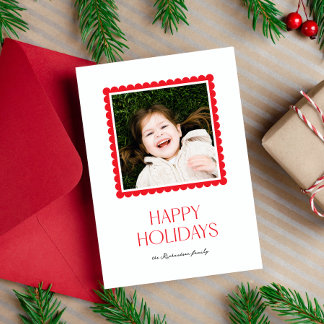 Minimal Simple Red Scallop Happy Holidays Photo Holiday Card