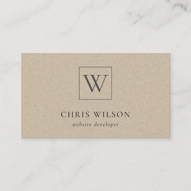 Minimal Simple Rustic Kraft Monogram Initial  Business Card (Front)