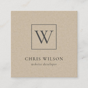 Minimal Simple Rustic Kraft Monogram Initial Square Business Card
