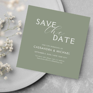 Minimal Simple Sage Green Typography Wedding Save The Date