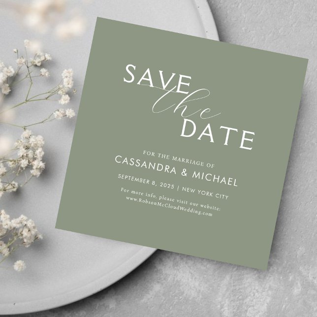 Minimal Simple Sage Green Typography Wedding  Save The Date (Creator Uploaded)