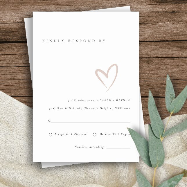 Minimal Simple Script Blush Heart Wedding RSVP Enclosure Card (Creator Uploaded)